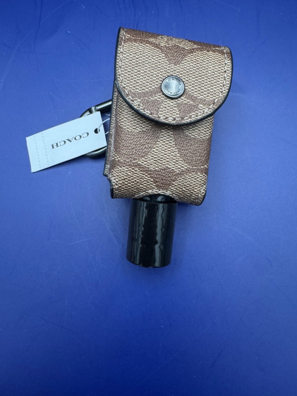 Coach Brown Signature Canvas Hand Sanitizer Holder with Carabiner